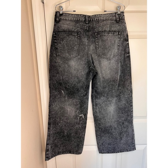 REWASH Wide Leg High Rise Super Baggy Cropped Acid Wash Black Size‎ 9 or 29 - Picture 2 of 6